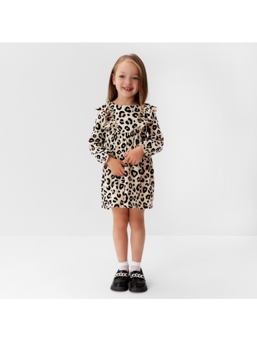 Платье для девочки KAFTAN: Trendy с рюшами, бежевое, рост 122-128 см