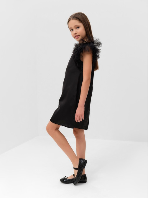 Платье нарядное для девочки MINAKU: PartyDress с крылышками, прямое, чёрное, рост 116-122 см
