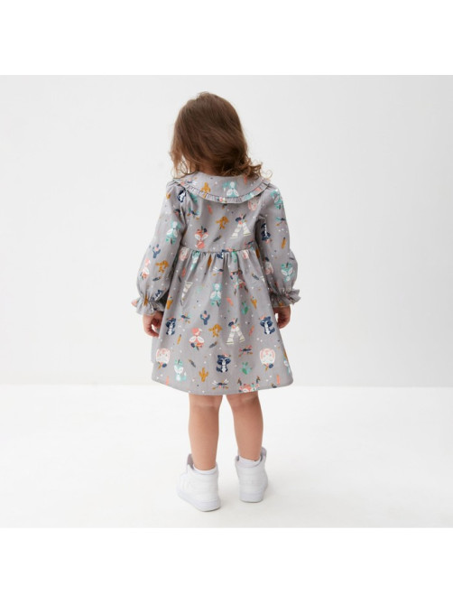 Платье для девочки KAFTAN «Зверята» с воротником, серое, рост 86-92 см
