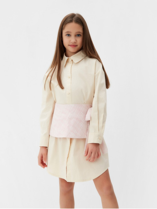 Платье-рубашка для девочки MINAKU: PartyDress, бежевое, рост 122-128 см