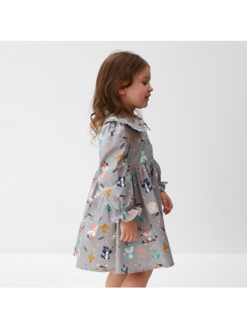 Платье для девочки KAFTAN «Зверята» с воротником, серое, рост 86-92 см