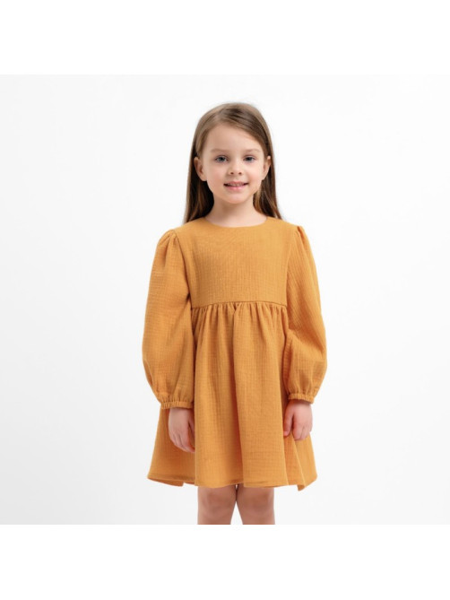 Платье для девочки KAFTAN «Муслин» с длинным рукавом, горчичное, рост 80-86 см