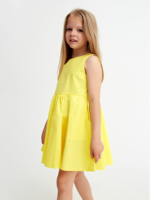 Платье с карманами для девочки KAFTAN: Summer cotton, жёлтое, размер 30 (98-104 см)
