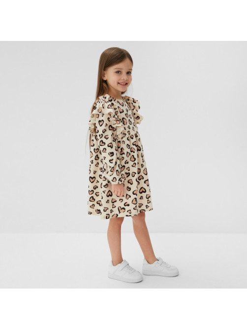 Платье для девочки KAFTAN: Leo love с рукавами, бежевое, рост 98-104 см