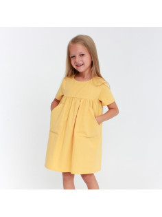 Платье с карманами для девочки KAFTAN: Summer cotton, жёлтое, рост 122-128 см