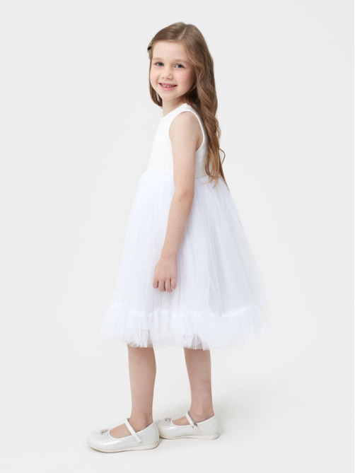 Платье нарядное для девочки MINAKU: PartyDress, белое, рост 110 см