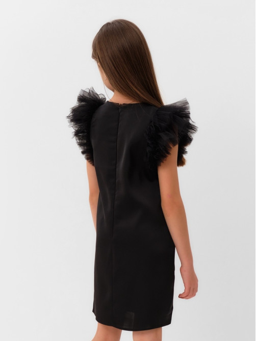 Платье нарядное для девочки MINAKU: PartyDress с крылышками, прямое, чёрное, рост 116-122 см