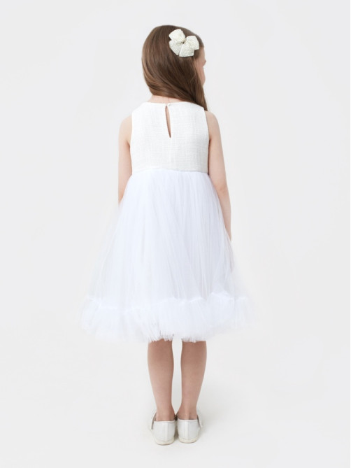Платье нарядное для девочки MINAKU: PartyDress, белое, рост 110 см
