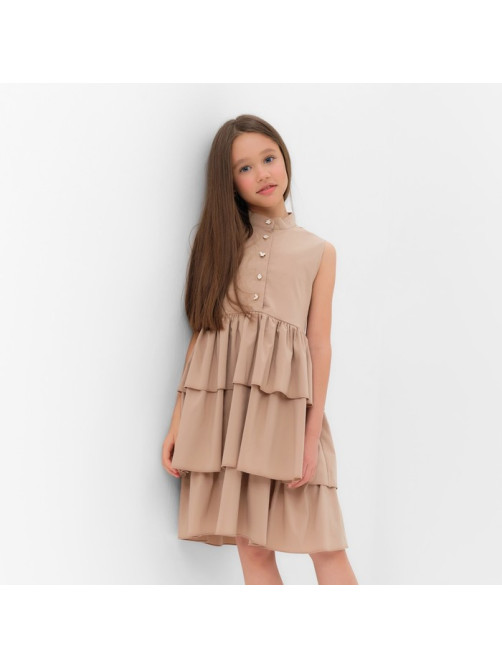 Платье для девочки MINAKU: Cotton collection на пуговицах, бежевое, рост 122 см