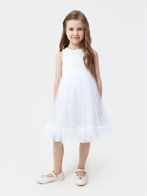 Платье нарядное для девочки MINAKU: PartyDress, белое, рост 110 см