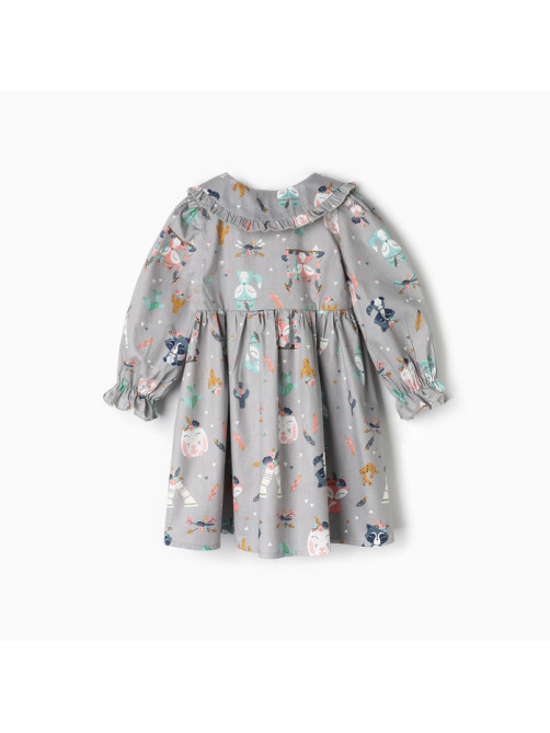 Платье для девочки KAFTAN «Зверята» с воротником, серое, рост 122-128 см