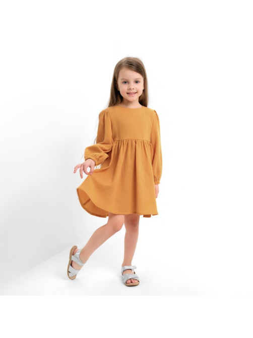 Платье для девочки KAFTAN «Муслин» с длинным рукавом, горчичное, рост 80-86 см