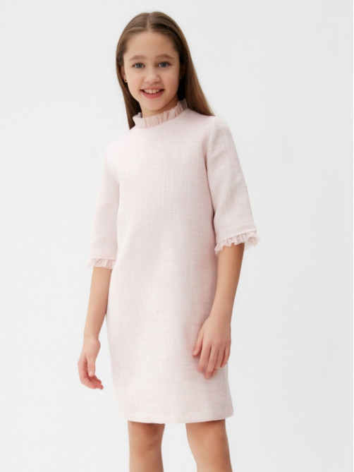 Платье нарядное для девочки MINAKU: PartyDress с воротником, розовое, рост 116-122 см