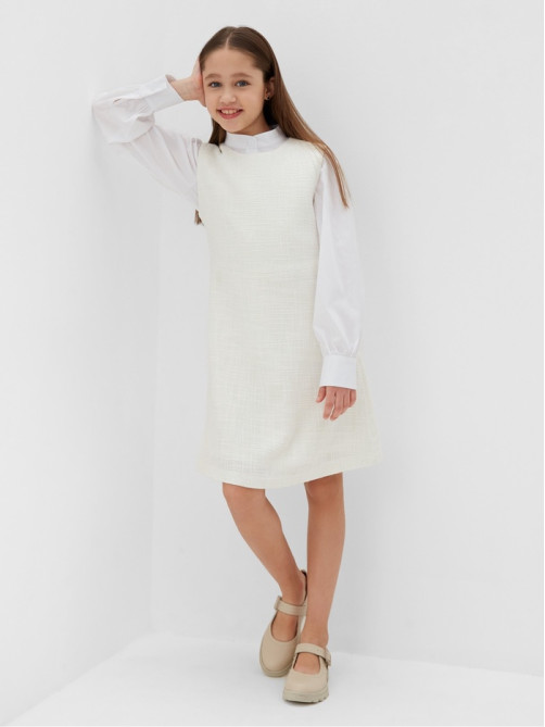 Платье нарядное для девочки MINAKU: PartyDress, прямое, белое, рост 122-128 см
