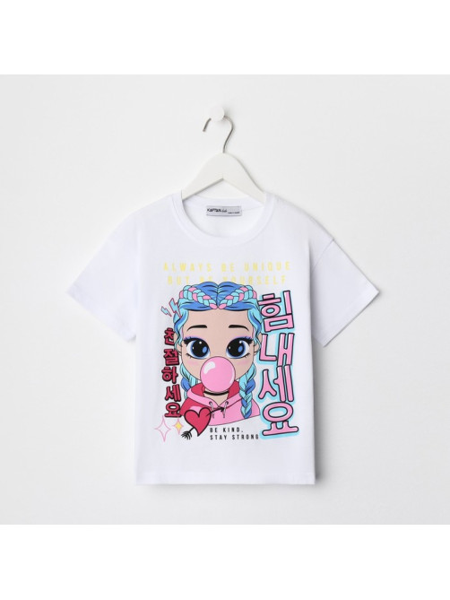 Футболка для девочки KAFTAN: Girl, белая, размер 34 (122-128 см)