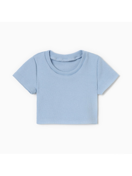 Футболка для девочки однотонная укороченная MINAKU: Basic line KIDS, голубая, рост 122 см