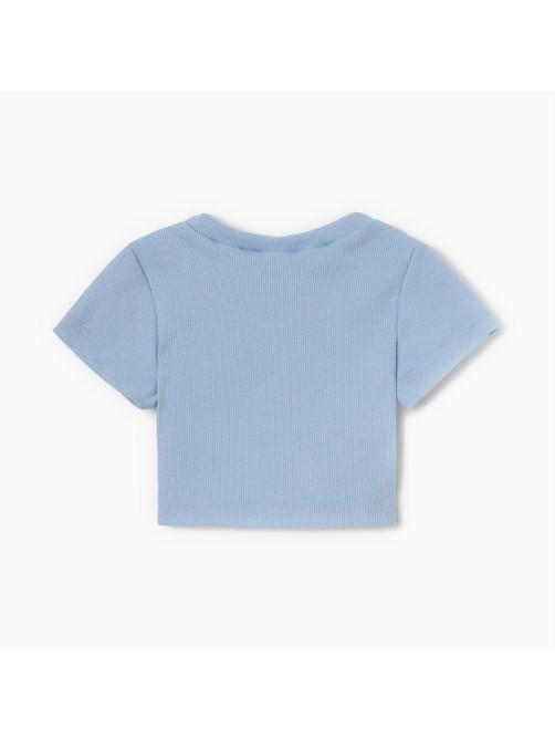 Футболка для девочки однотонная укороченная MINAKU: Basic line KIDS, голубая, рост 122 см