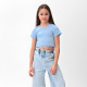 Футболка для девочки однотонная укороченная MINAKU: Basic line KIDS, голубая, рост 122 см