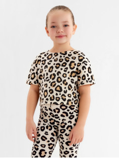 Футболка для девочки укороченная KAFTAN: Trendy, бежевая, размер 36 (134-140 см)