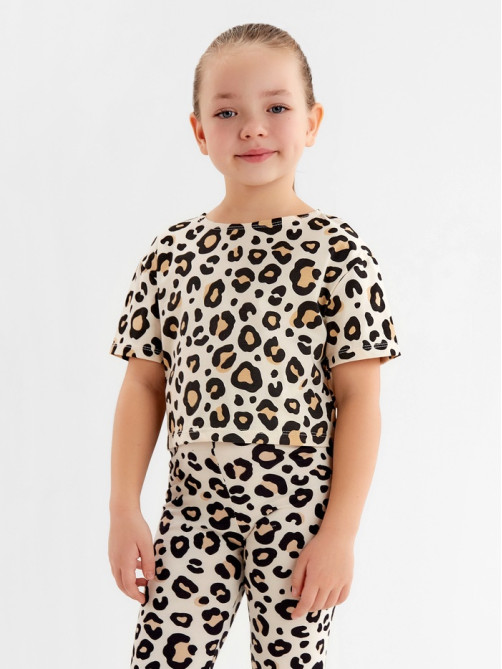 Футболка для девочки укороченная KAFTAN: Trendy, бежевая, размер 36 (134-140 см)