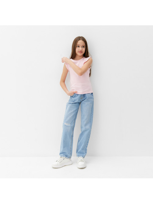 Футболка для девочки с рюшами MINAKU: Basic line, розовая, рост 128 см
