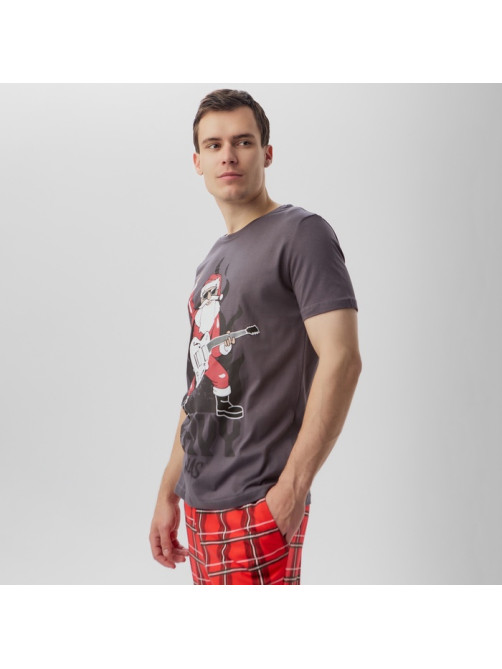 Пижама новогодняя мужская KAFTAN «Рок», размер 48, серая, красная
