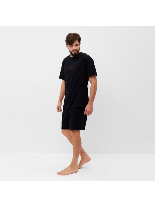 Пижама мужская (футболка, шорты) KAFTAN «Мне лень», размер 52, чёрная