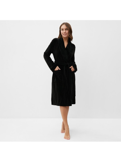 Халат домашний женский KAFTAN «Бархат», размер 48, чёрный
