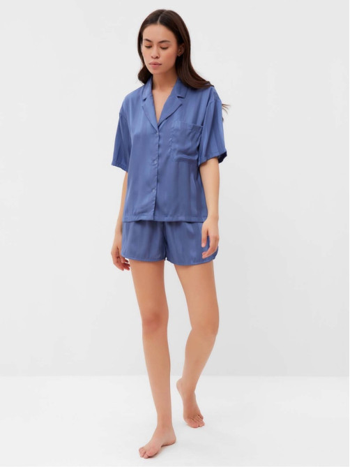 Пижама женская (рубашка, шорты) KAFTAN «Полоса», размер 48-50, синяя