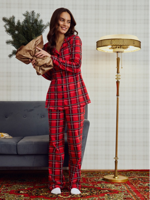Пижама новогодняя женская (рубашка, брюки) KAFTAN «Клетка», размер 40-42