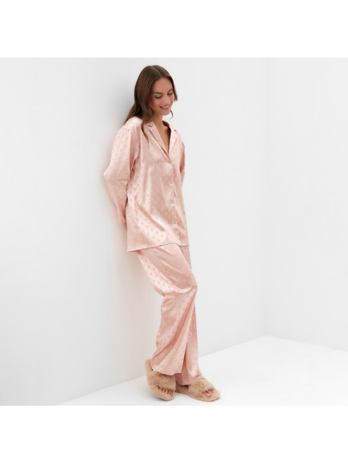 Пижама женская (рубашка, брюки) KAFTAN «Горох», розовая, размер 44-46