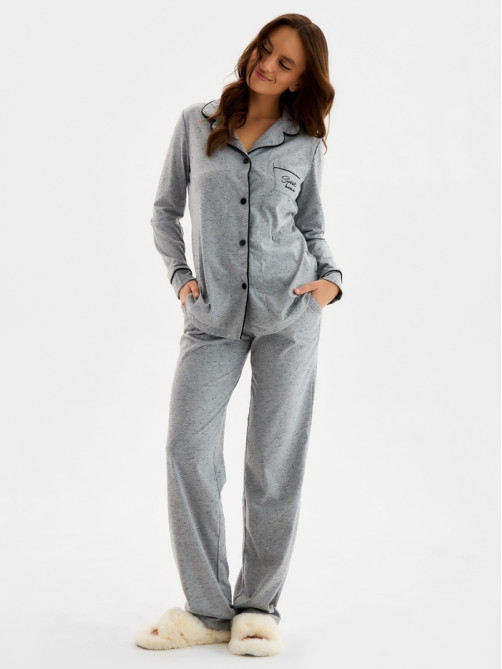 Пижама женская (рубашка, брюки) KAFTAN Sweat home, размер 40-42, серая