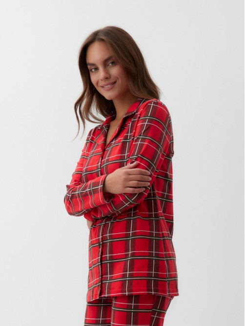 Пижама новогодняя женская (рубашка, брюки) KAFTAN «Клетка», размер 44-46