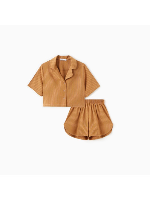 Пижама женская (рубашка, шорты) KAFTAN «Полоска», размер 40-42, цвет охра
