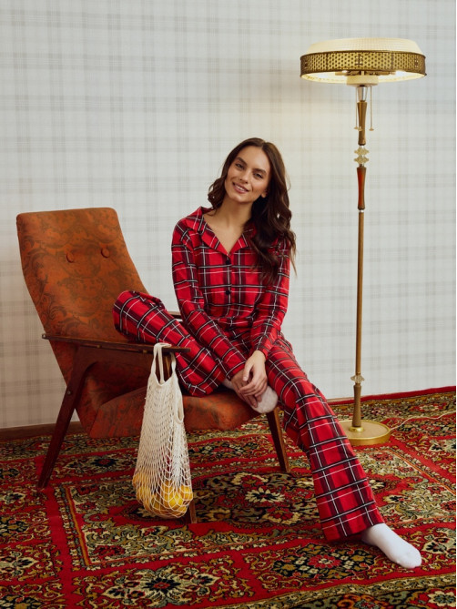 Пижама новогодняя женская (рубашка, брюки) KAFTAN «Клетка», размер 44-46