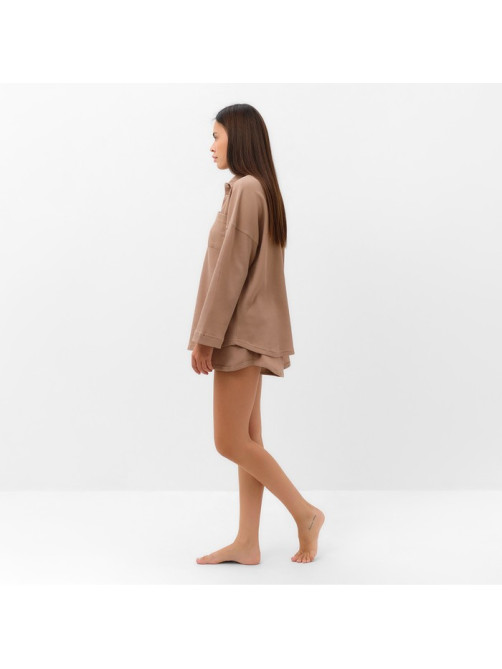 Пижама женская (рубашка, шорты) KAFTAN Basic line, размер 46, цвет кофейный