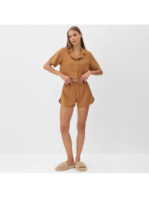 Пижама женская (рубашка, шорты) KAFTAN «Полоска», размер 44-46, цвет охра
