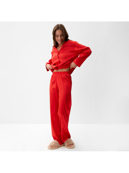Пижама женская (рубашка, брюки) KAFTAN «Леопард», красная, размер 52-54