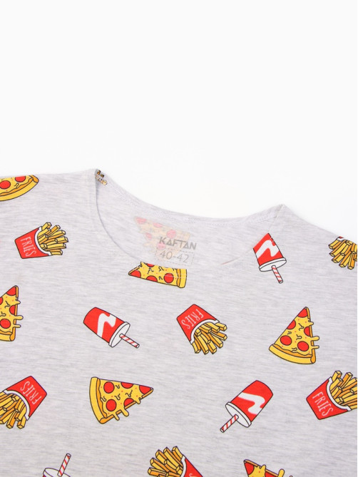 Пижама женская (футболка, шорты) KAFTAN Pizza, размер 44-46, серая