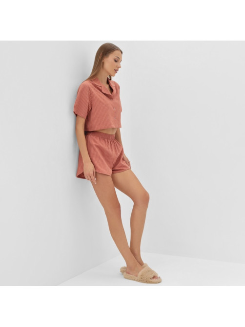 Пижама женская (рубашка, шорты) KAFTAN «Полоска», размер 44-46, цвет коралл