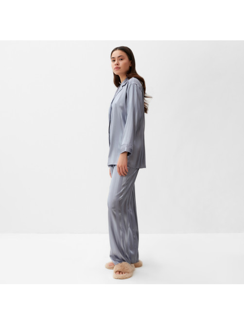 Пижама женская (рубашка, брюки) KAFTAN «Полоска», серо-голубая, размер 48-50