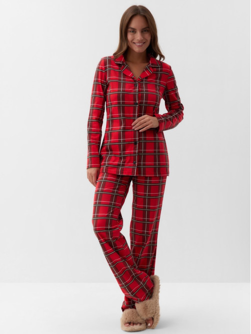 Пижама новогодняя женская (рубашка, брюки) KAFTAN «Клетка», размер 52-54