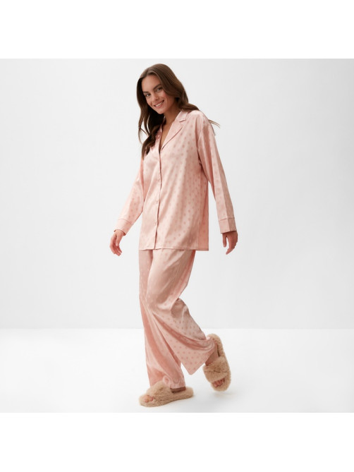 Пижама женская (рубашка, брюки) KAFTAN «Горох», розовая, размер 44-46