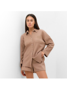 Пижама женская (рубашка, шорты) KAFTAN Basic line, размер 46, цвет кофейный