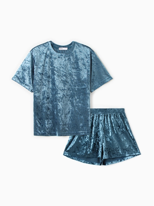 Пижама женская (футболка, шорты) KAFTAN Velvet, размер 44-46, синяя