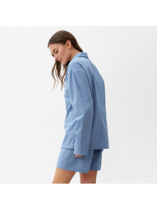Пижама женская (рубашка, шорты) KAFTAN Basic, размер 40-42, голубая
