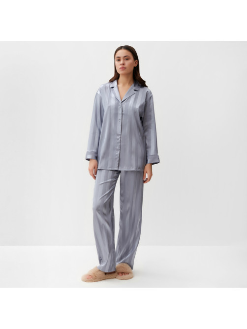 Пижама женская (рубашка, брюки) KAFTAN «Полоска», серо-голубая, размер 40-42