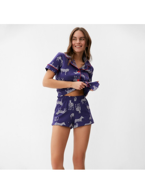 Пижама женская (рубашка, шорты) KAFTAN Zebra, размер 52-54, синяя