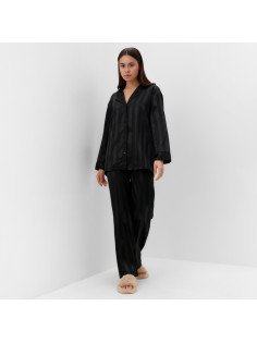 Пижама женская (рубашка, брюки) KAFTAN «Полоска», чёрная, размер 44-46