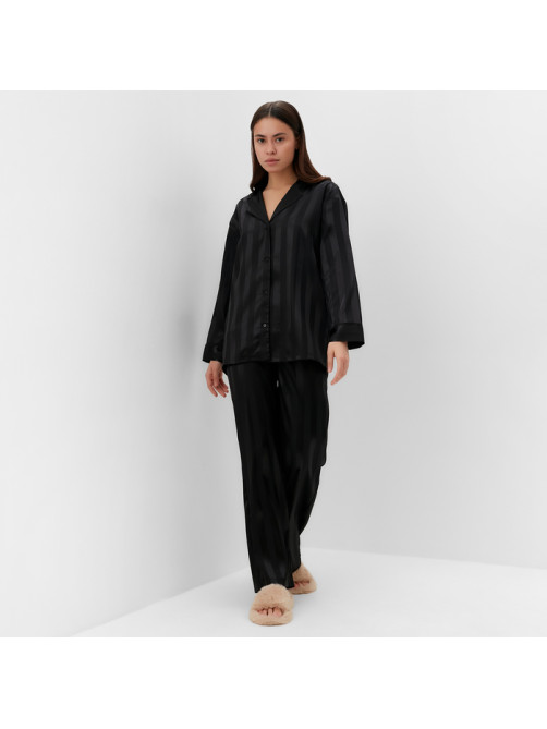 Пижама женская (рубашка, брюки) KAFTAN «Полоска», чёрная, размер 44-46